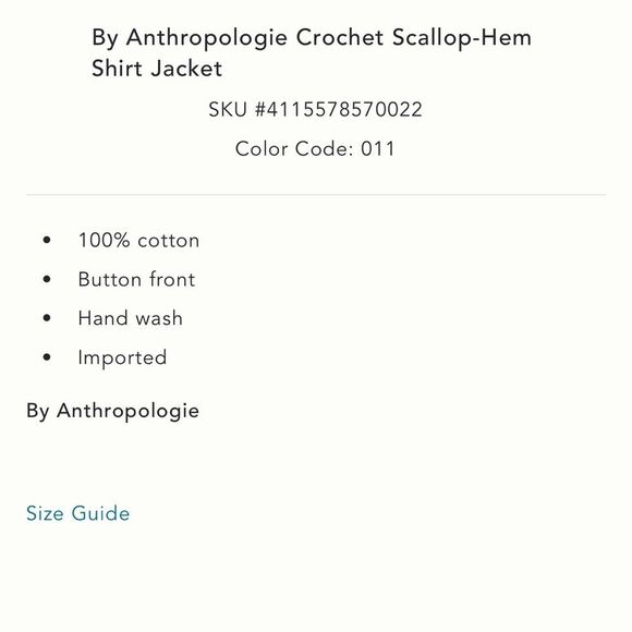 Anthropologie Crochet Scallop Hem Shirt Jacket in Ivory NWOT - Picture 3 of 8